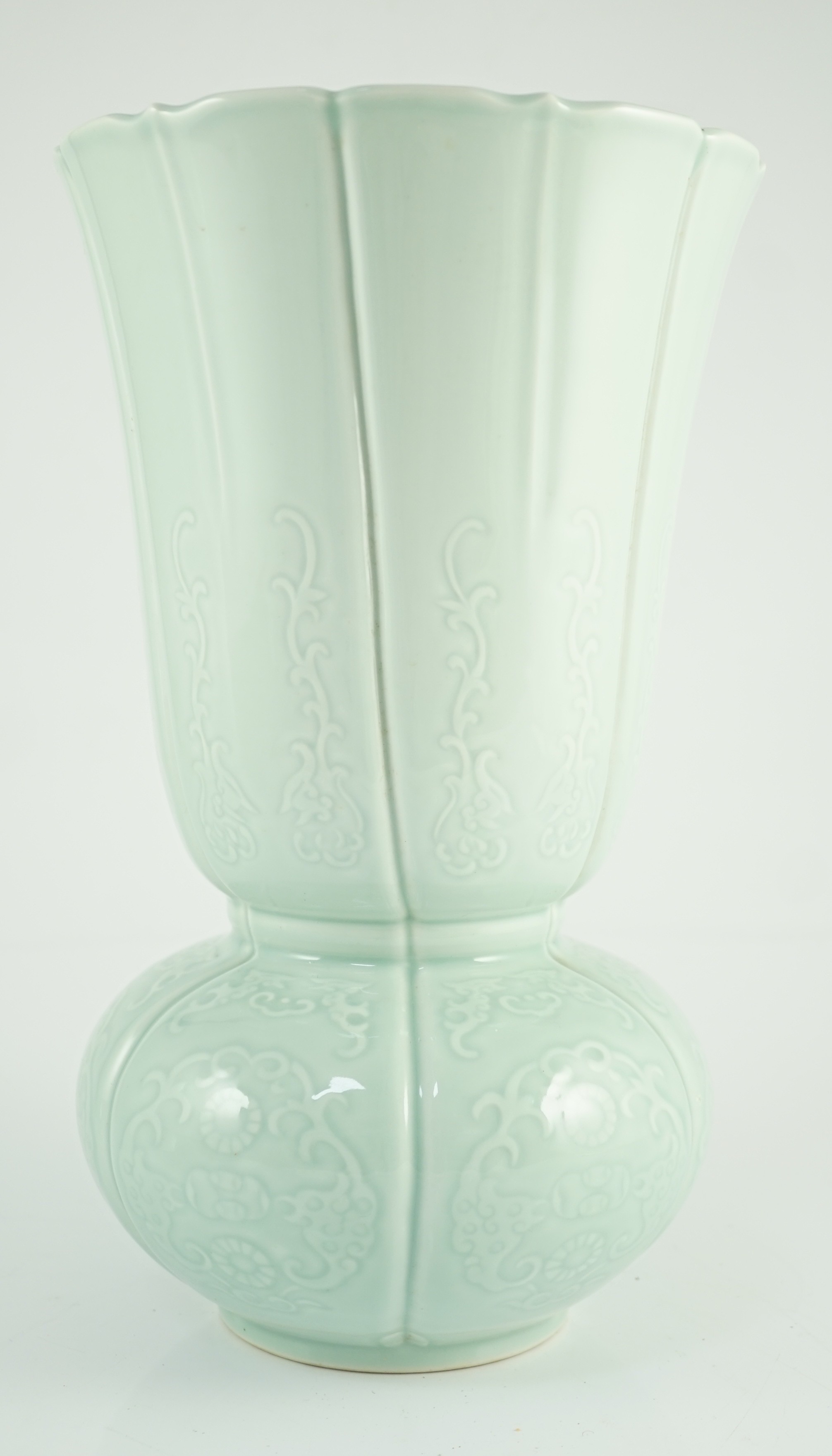 An unusual Chinese pale celadon glazed vase, Yongzheng seal mark late 19th/early 20th century, 33.7cm high